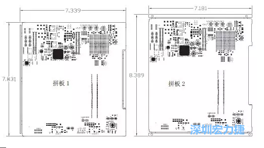 如圖11所示在兩種拼板中PCB單元的邊條位置不同，拼板1中邊條在長邊方向，而拼板2中邊條在短邊方向-深圳宏力捷
