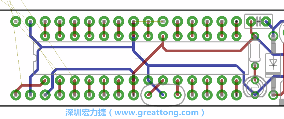 如果可以的話盡量讓接地線保持在電路板的背面，這樣它們就可以在可能范圍內(nèi)和最大的接地面連結在一起。
