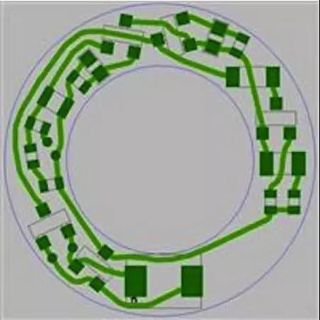 圖6：PCB布線例子：(a)拓撲式自動布線器(完成了100%導線的布線)；
